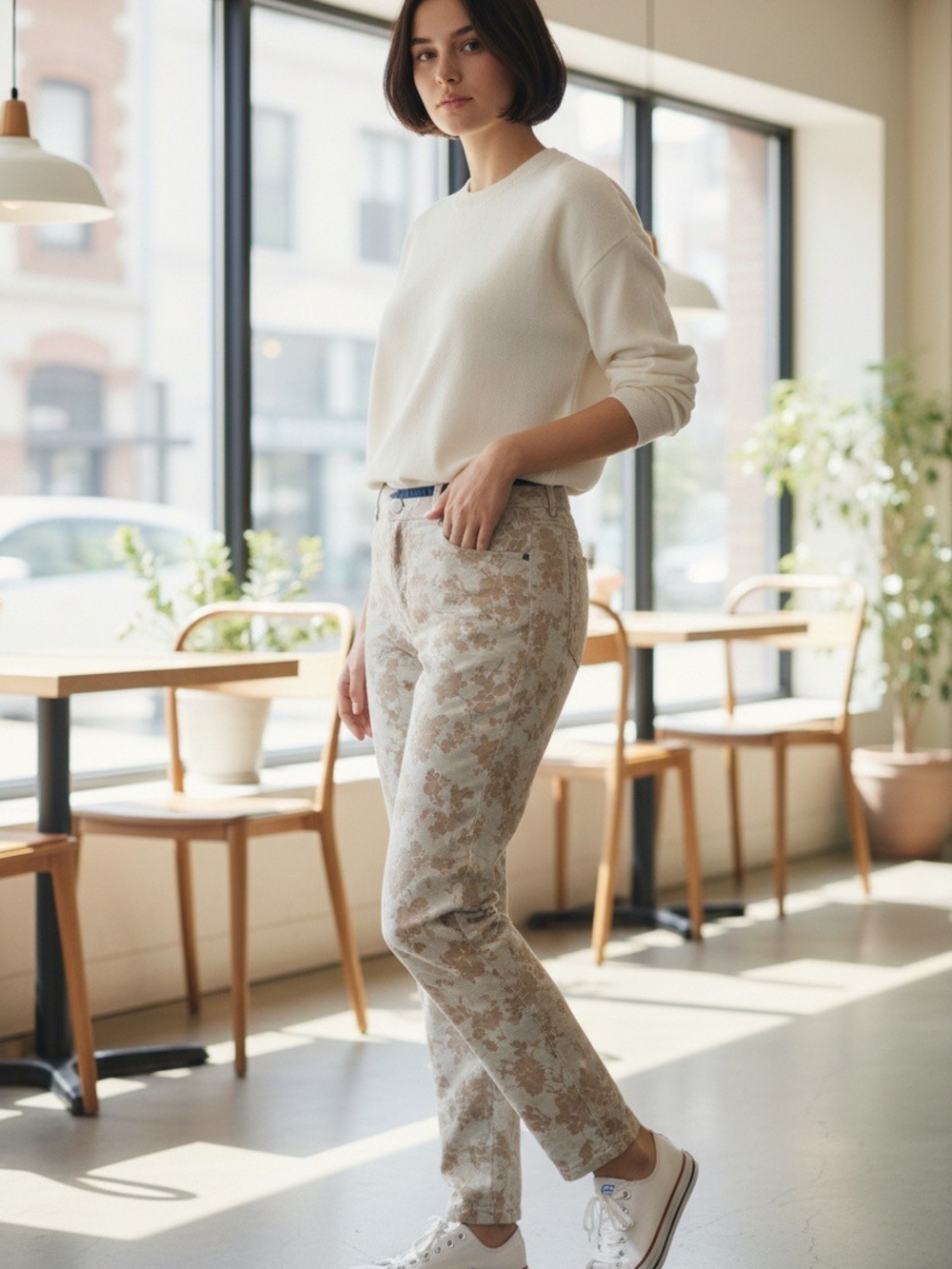Anthropologie Cartonnier Charlie Floral Cotton Linen Slim Trouser Pants Size 2